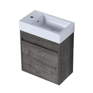 18 in. W x 11 in. D x 23 in. H Single-Sink Floating Bathroom Vanity in Plaid Grey Oak with White Resin Sink