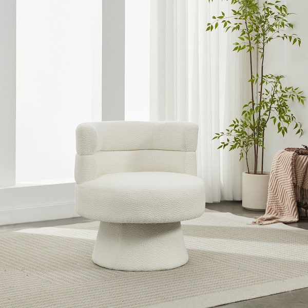 Elvano Contemporary Cream White Boucle Fabric Upholstered Swivel Accent Side Chair with Curved Back