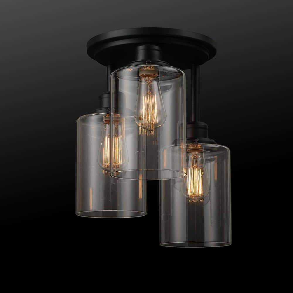 Annecy 13" Matte Black and Gold Modern Globe Semi-Flush Mount Light