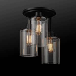Annecy 13 in. 3-Light Matte Black Semi-Flush Mount with Clear Glass Shades