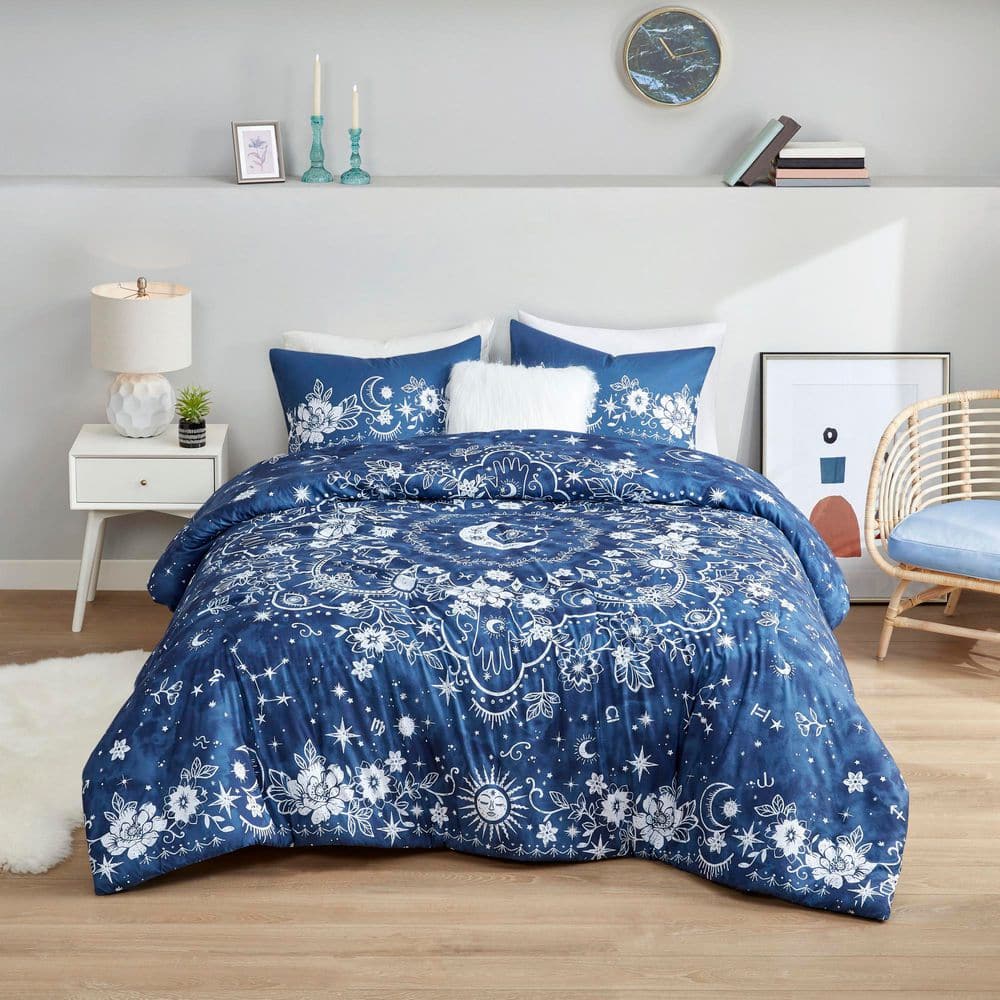 Navy Celestial Cotton Full/Queen Duvet Cover Set