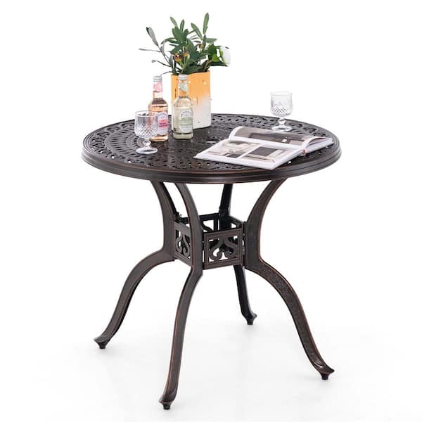 Costway 31.5 in. Round Metal Outdoor Dining Table with 2" Umbrella Hole