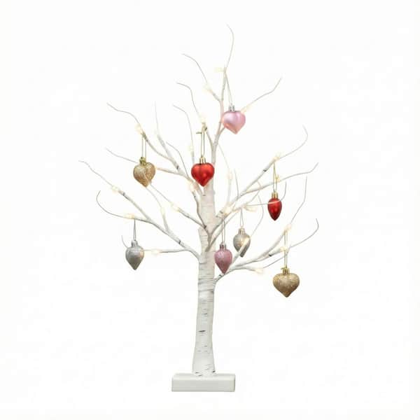 2 ft. Pre-Lit Artificial Valentine's Day Twig Tree with 24 Warm White LED Lights and Heart Ornaments