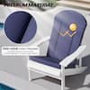 Close-up of navy blue outdoor chair cushion material and UV protection.