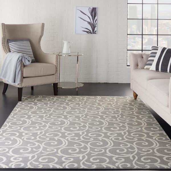 Grafix Grey Modern Botanical Vines 5 ft. x 7 ft. Abstract Area Rug