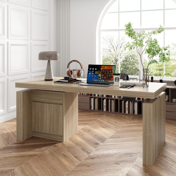 FUFU&GAGA 70.9 in. Rectangular Oak Wood 1-Drawer Electric Standing