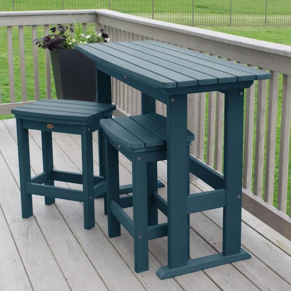Highwood Lehigh Nantucket Blue 3-Piece Plastic Rectangular Counter Height Outdoor Dining Set