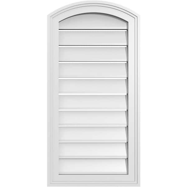 Ekena Millwork 16 in. x 30 in. Arch Top Surface Mount PVC Gable Vent: Decorative with Brickmould Frame