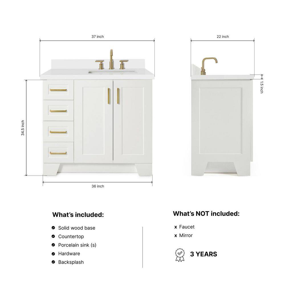 White Freestanding Single Sink Bathroom Vanity with Quartz Top