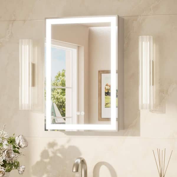 16 in. W x 24 in. H Rectangular Silver LED Light Anti-Fog Aluminum Recessed/Surface Mount Medicine Cabinet with Mirror