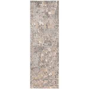 Meadow Gray 3 ft. x 8 ft. Distressed Abstract Runner Rug