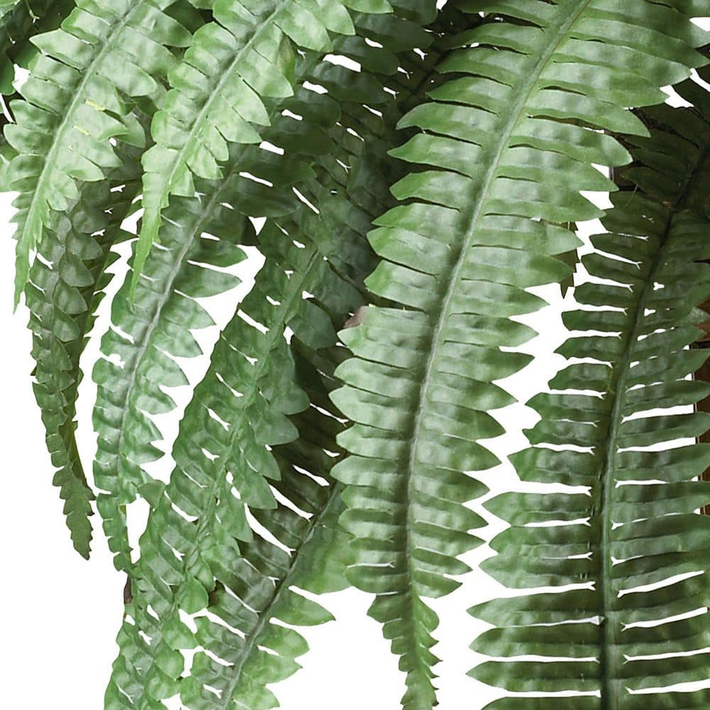 Tropical Boston Fern Silk Tabletop Plant in Stylish Wood Vase