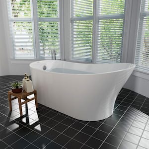 67 in. Acrylic Single Slipper Flatbottom Bathtub Non-Whirlpool Freestanding Soaking Tub in White