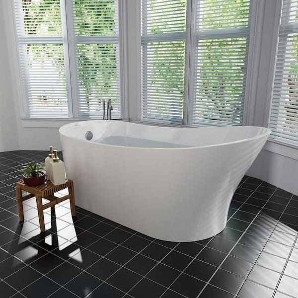 Empava 67 in. Acrylic Single Slipper Flatbottom Bathtub Non-Whirlpool Freestanding Soaking Tub in White
