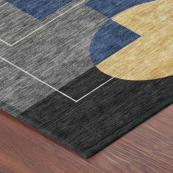 Chantille Machine Washable Indoor/Outdoor Abstract ACN2500 Black 8 ft. x 8 ft. Round Rug