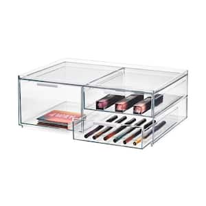 RPET 3-Drawer Cosmetic Org Wide Clear/Matte White Trim