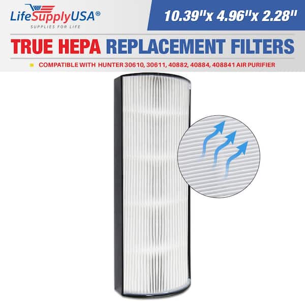 LifeSupplyUSA True HEPA Filter Replacement Compatible with Hunter 30610, 30611, 40882, 40884, 408841 Air Purifier