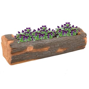 35 in. Rustic Polyresin Outdoor Log Flower Pot Planter Container