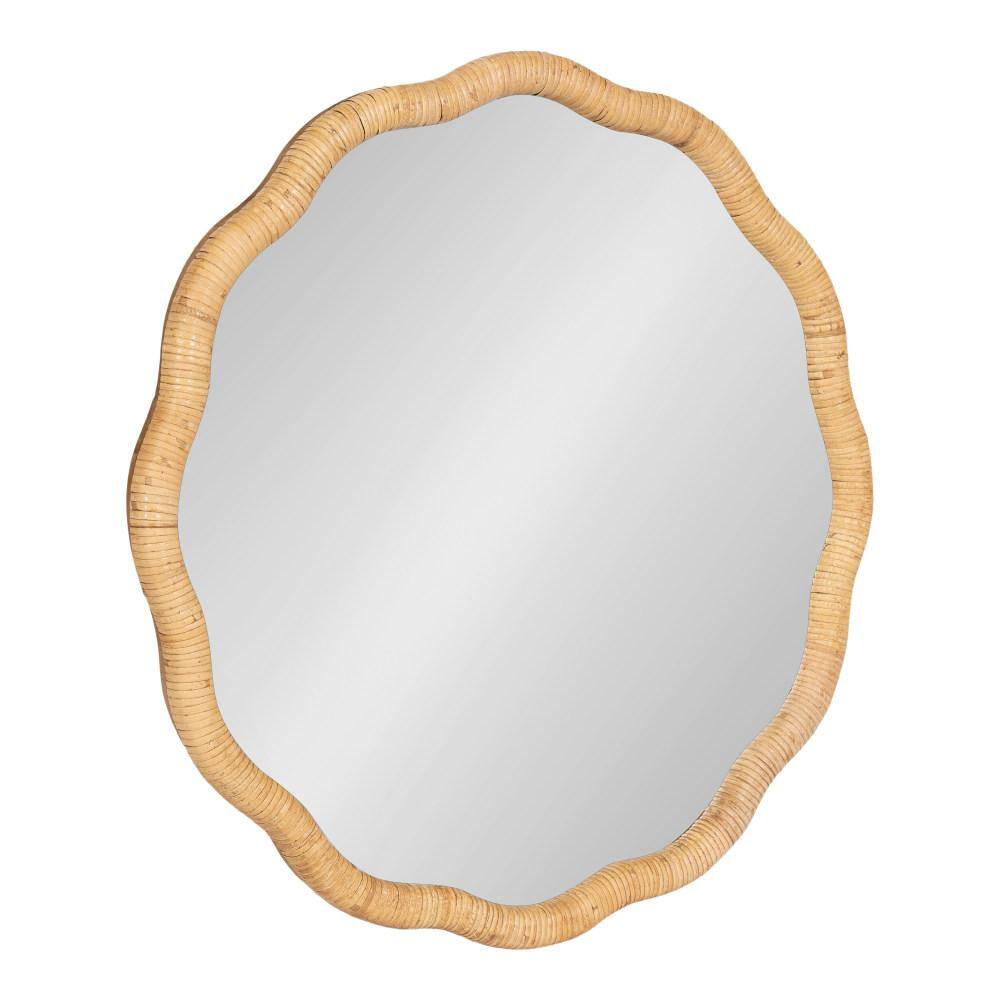 Natural Wood 26" Round Scalloped Rattan Mirror
