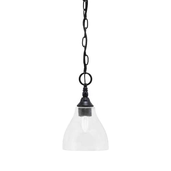 Unbranded Elva 100-Watt 1-Light Matte Black Shaded Pendant Light with 6.25 in. Clear Bubble Glass Shade, No Bulb Included