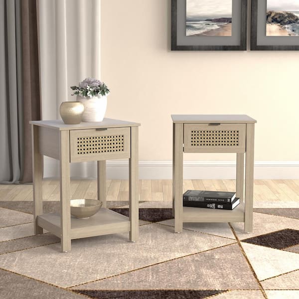 GALANO Idiana 1-Drawer Oslo Oak Nightstand Sidetable (23.2 in. H x 16.5 in. W x 15.4 in. D) (Set of 2)