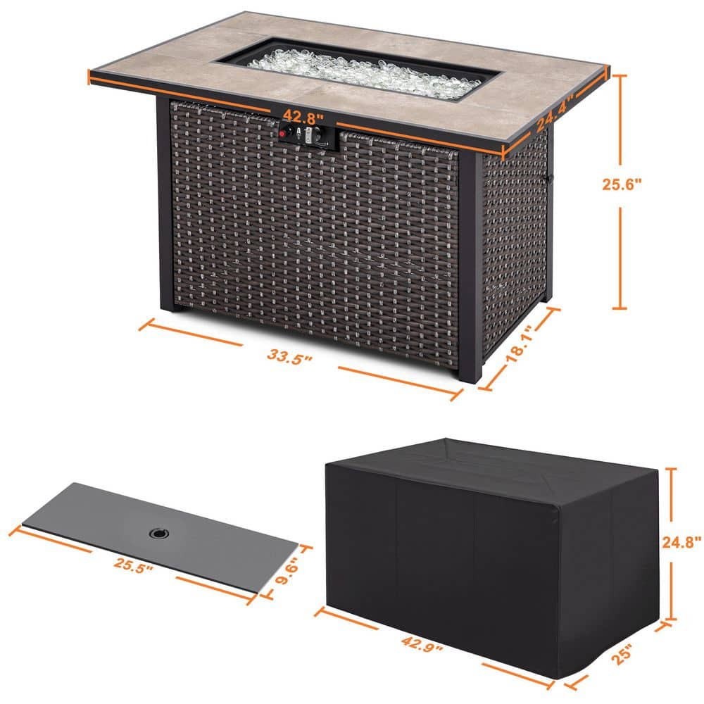 Nuu Garden 43" Ceramic and Rattan Gas Fire Pit Table
