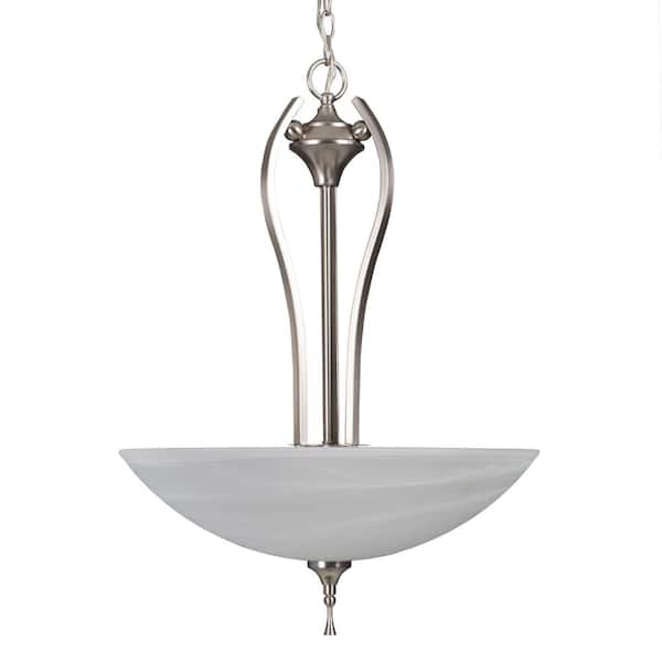 Yosemite Home Decor Glacier Point Collection 3-Light Satin Nickel Pendant with Ivory Cloud Glass Shade