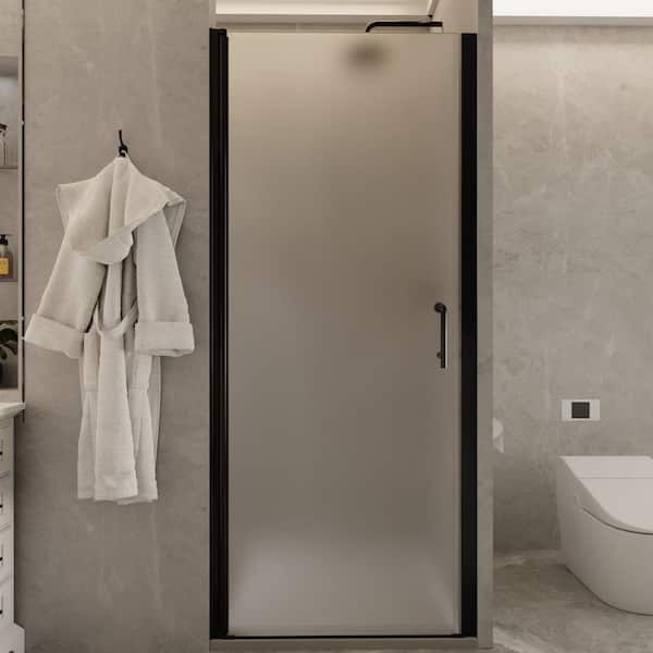 ES-DIY 32 to 33-3/8 in. W x 72 in. H Pivot Frameless Swing Corner Shower Panel with Shower Door in Black with Frosted Glass