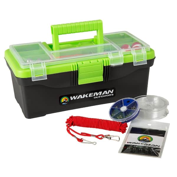 Wakeman Outdoors Lime Green Fishing Single Tray Tack Box Tackle Kit  (55-Pieces) M500028 - The Home Depot