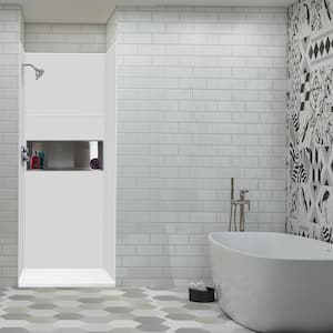 Linear 36 in. L x 36 in. W Single Threshold Alcove Shower Pan Base with a Center Drain in White