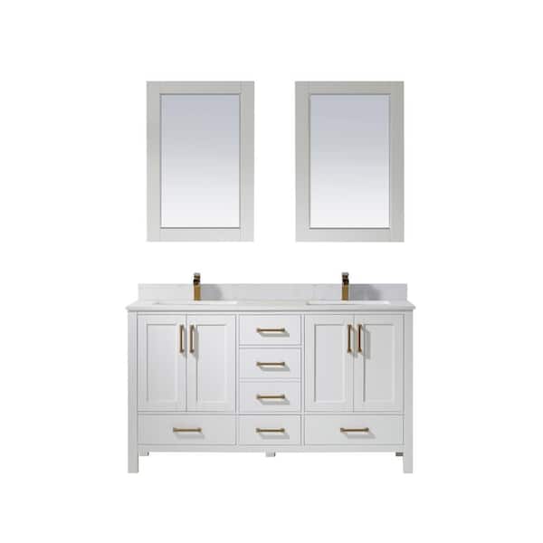 ROSWELL Shannon 60 in. Bath Vanity in White with Composite Vanity Top in White with White Basin and Mirror