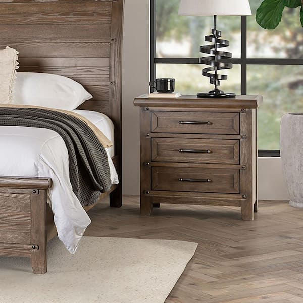 Furniture of America Amaceus Brown 3-Drawer 28 in. W Nightstand