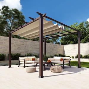 Florence 11 ft. x 11 ft. Wood Grain Aluminum Pergola in Chilean Ipe and Sand Convertible Canopy