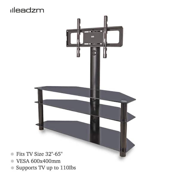 Karl home Corner Floor TV Stand with Swivel Bracket Tempered Glass Shelves for 32 in. to 65 in. TV (3-Tier)