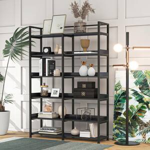 Black 70.8 in. in. H x 13 in. in. W 6-Tier Open Storage Bookcase with Back and Side Panel and Adjustable Foot Pads