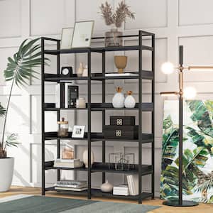 Black 70.8 in. in. H x 13 in. in. W 6-Tier Open Storage Bookcase with Back and Side Panel and Adjustable Foot Pads