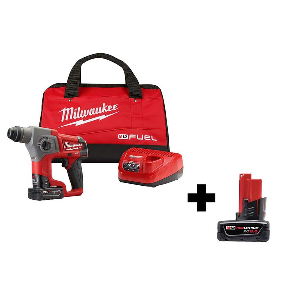 Milwaukee M12 FUEL 12V Lithium-Ion Brushless Cordless 5/8 in. SDS-Plus  Rotary Hammer Kit with 6.0Ah Battery 2416-21XC-48-11-2460 The Home Depot