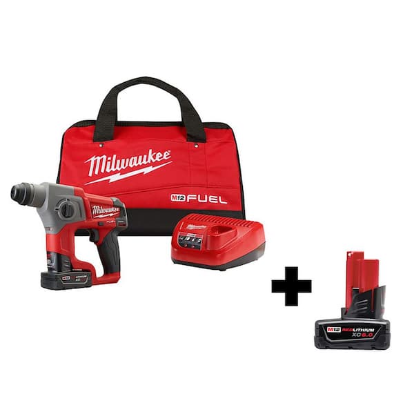 Milwaukee M12 FUEL 12V Lithium-Ion Brushless Cordless 5/8 in. SDS-Plus Rotary Hammer Kit with 6.0Ah Battery