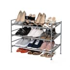 19.1 in. H 9-Pair 3-Tier Silver Iron Shoe Rack