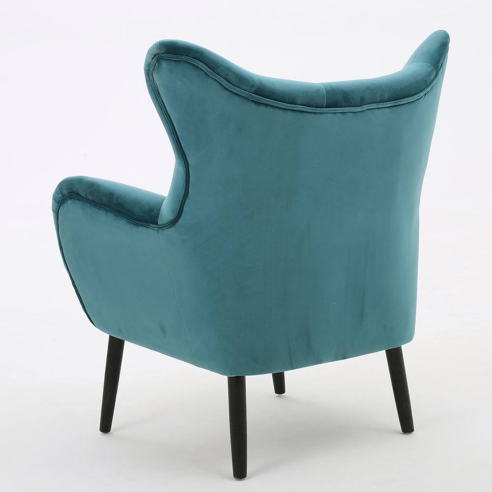 Dark Teal Velvet Wingback Accent Chair with Wood Legs