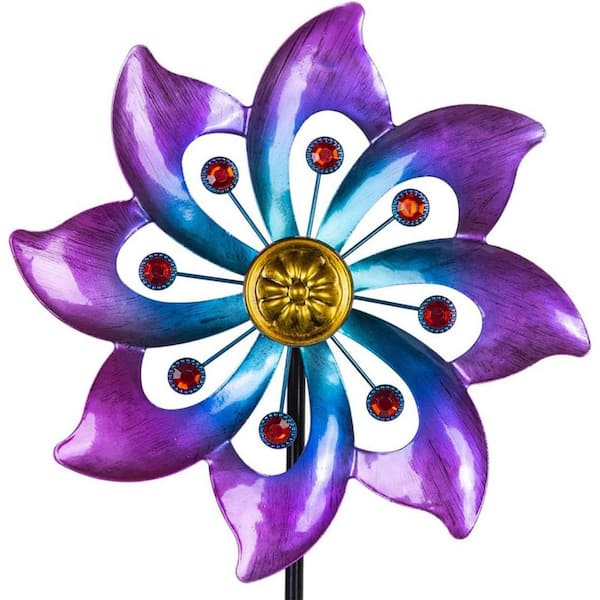 37 in. H 360° Outdoor Metal Wind Spinners Kinetic Wind Sculptures, Spinners for Yard Garden Lawn, Blue & Purple(10 Inch)