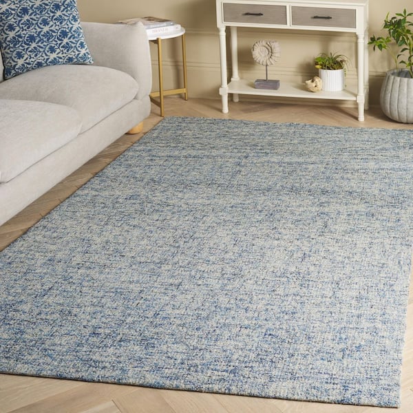 Abstract 9 ft. x 12 ft. Blue/Ivory Solid Color Abstract Area Rug