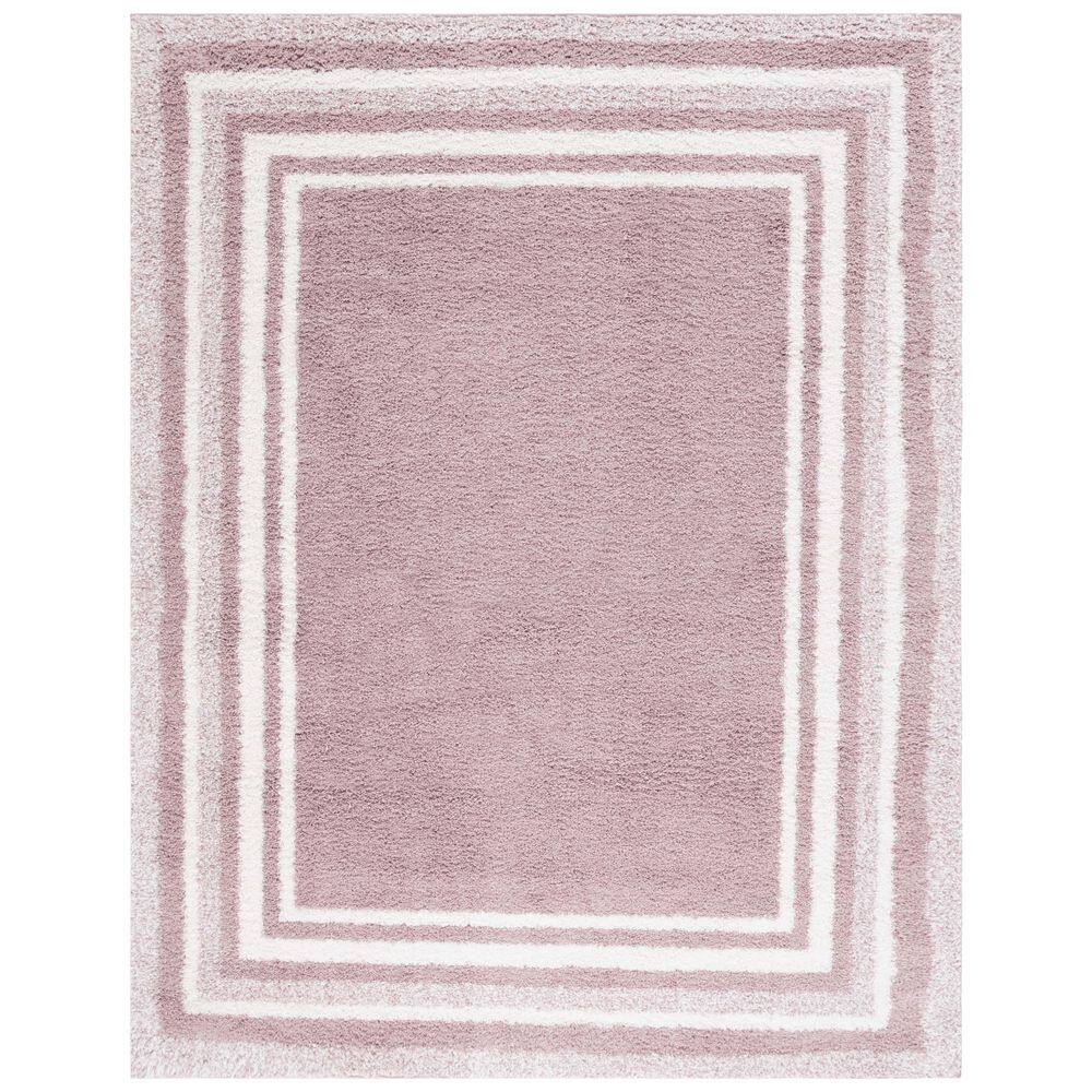 SAFAVIEH Border and Stripe Shag 8 ft. x 10 ft. Pink/Ivory