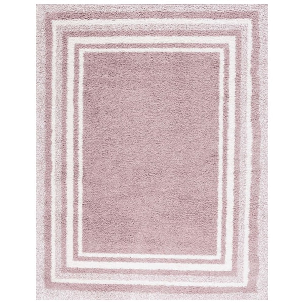SAFAVIEH Border and Stripe Shag 8 ft. x 10 ft. Pink/Ivory Concentric Border Area Rug