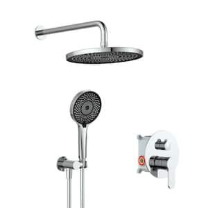 4-Spray Patterns 2.0 GPM 10 in. Wall Mount Round Dual Shower Heads Handheld Shower Head in Chrome (Valve Included)