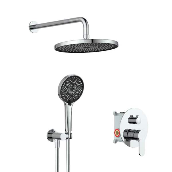 GIVING TREE 4-Spray Patterns 2.0 GPM 10 in. Wall Mount Round Dual Shower Heads Handheld Shower Head in Chrome (Valve Included)