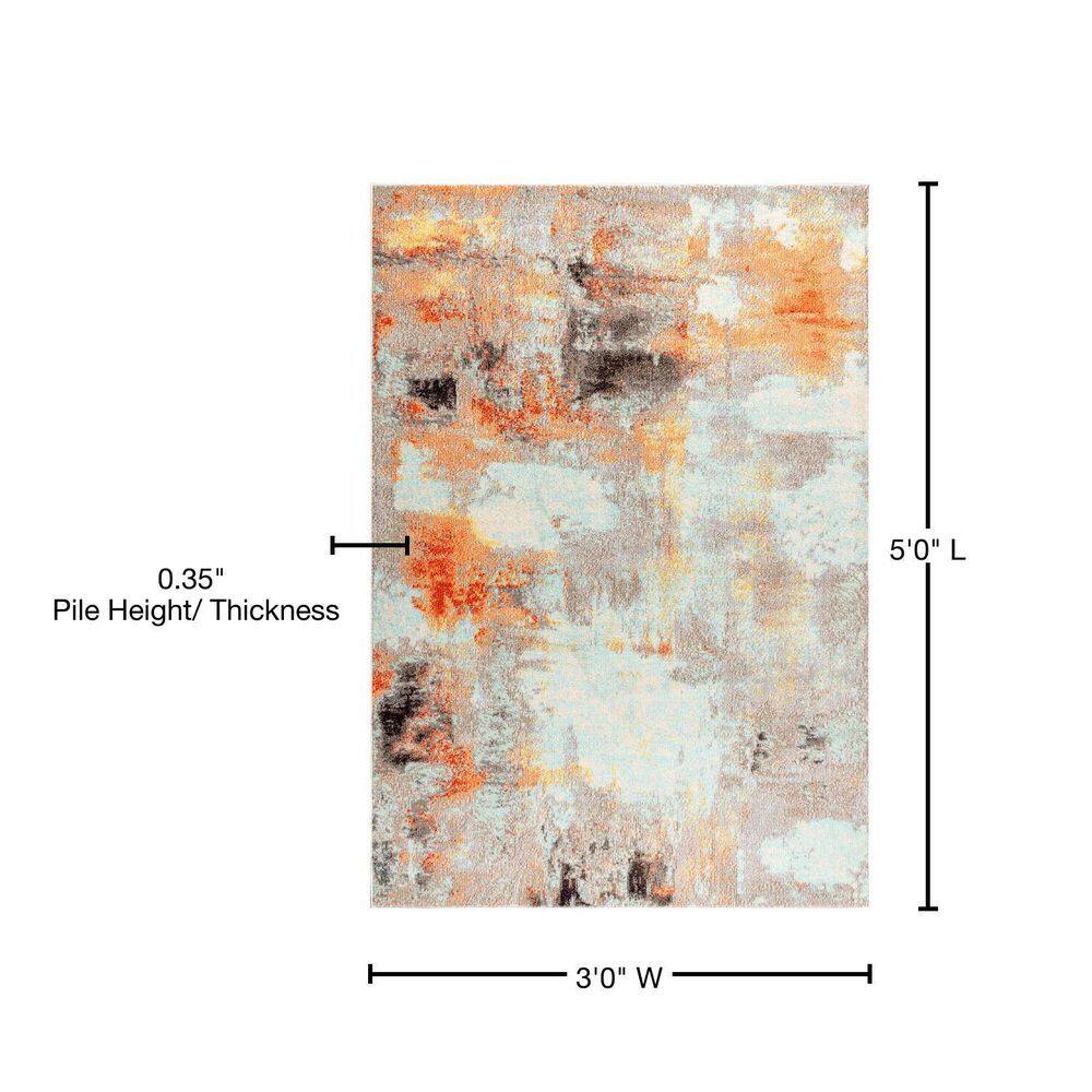 Blue and Orange Abstract Flat Woven Synthetic Area Rug