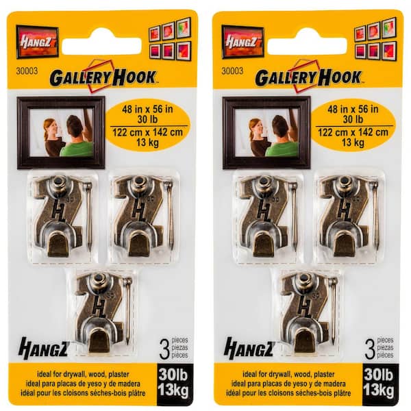 HangZ 3-Piece 30 lbs. Gallery Picture Hooks (2-Pack)