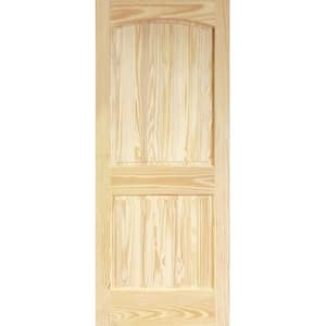 36 in. x 80 in. Unfinished 2 Panel Arch Top V-Groove Solid Core Pine Interior Door Slab