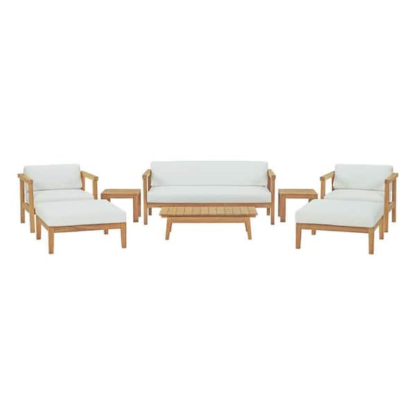 MODWAY Bayport 8 Piece Outdoor Patio Teak Set in Natural White